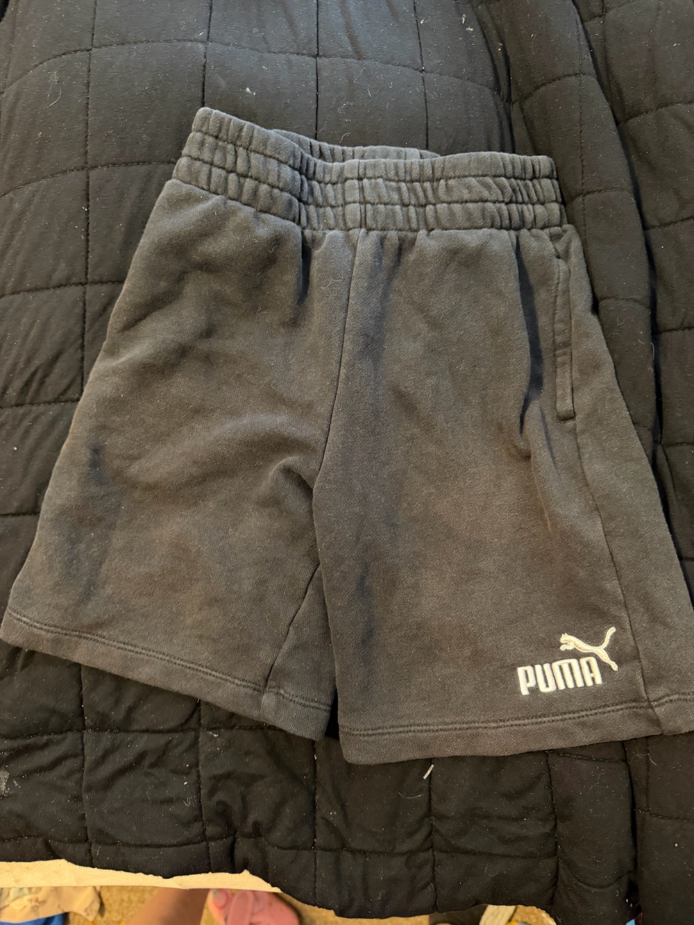 Puma Kids Black Logo Fleece Shorts with White Puma Mark